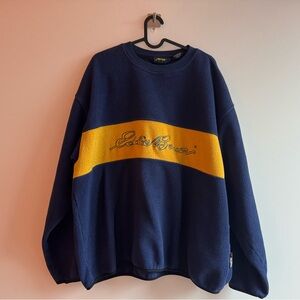 Eddie Bauer Men's Blue and Gold Crewneck Sweater